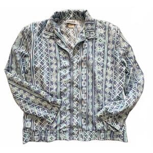 Vintage Teddi Geometric Print Button-Up Shirt Blue Green (Women’s L/XL)